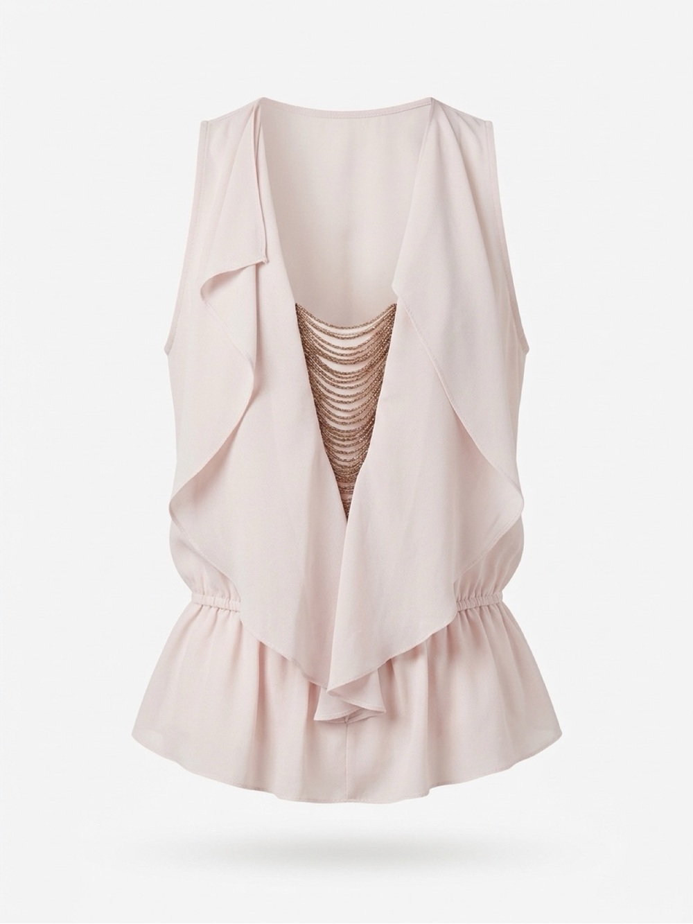 bebe Sleeveless Ruffle Blouse Beaded V Inset With Peplum Ivory XS